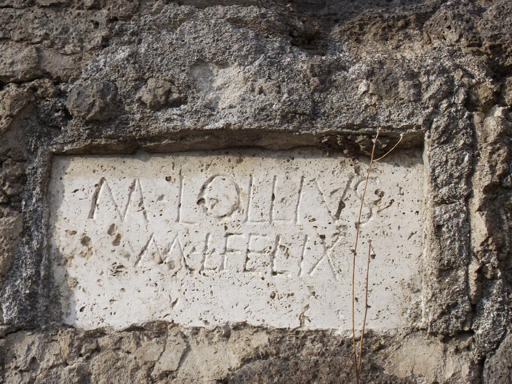 FPNI Pompeii. August 2011. Photo courtesy of Peter Gurney.
Plaque on west end of south side with inscription:
M LOLLIVS
M L FELIX