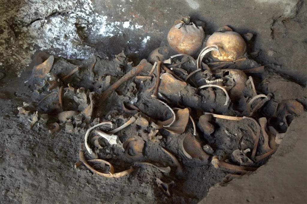 HGE20 Pompeii. June 2016. The remains of the 5 fugitives of 79 AD discovered inside the workshop.
I resti dei 5 fuggiaschi del 79 dopo Cristo scoperti all'interno della bottega.
Photograph © Parco Archeologico di Pompei.