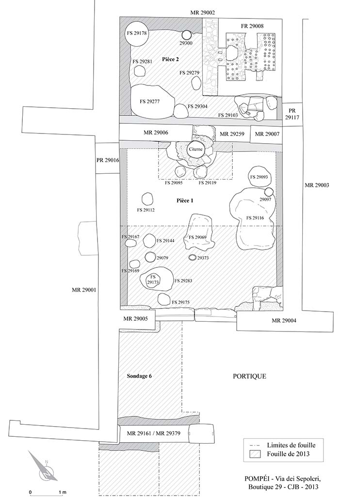 Fig. 2 - HGE29 Pompéi. Plan de la boutique n. 29.
G. Chapelin, B. Lemaire.