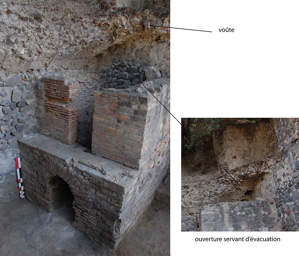 Fig. 3 - HGE29 Pompéi. Photo du four et détail de son système d’évacuation des fumées.
Photo © Centre Jean Bérard.