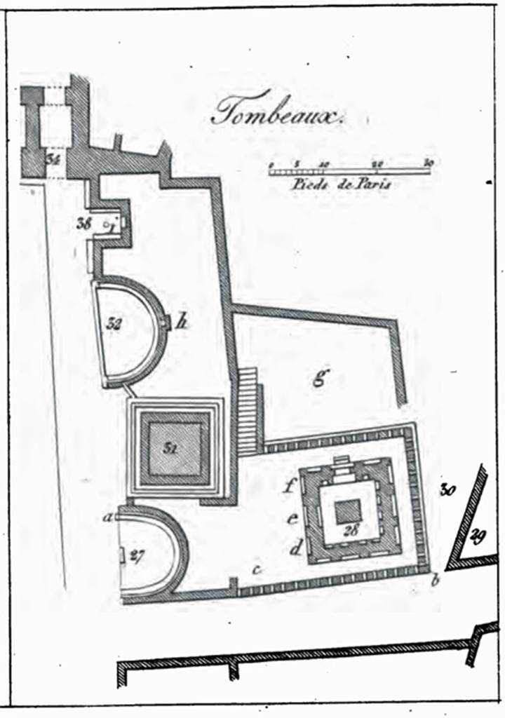 HGW04b Pompeii. 1836 plan showing the grave enclosure as g. See De Jorio, A., 1836. Guida di Pompei. Napoli: Fibreno. (Pl. 2).