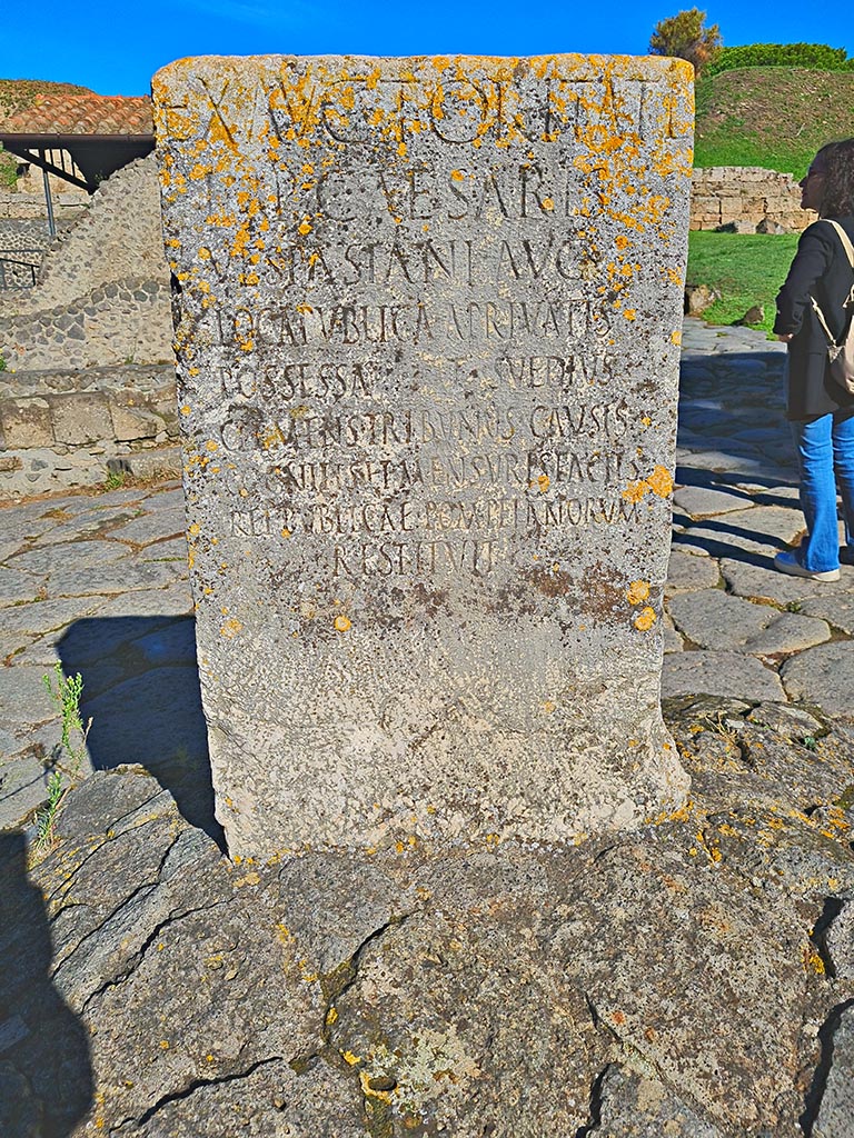Pompeii Porta Nocera. October 2024.
Cippus of Titus Suedius Clemens to the south of Porta Nocera. Photo courtesy of Giuseppe Ciaramella.
