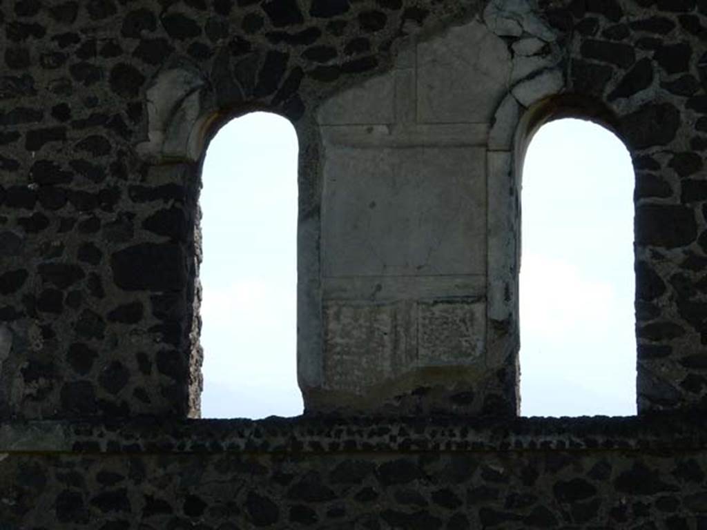 Tower X, Pompeii. May 2015. Looking south, with detail of upper windows on north side. Photo courtesy of Buzz Ferebee.