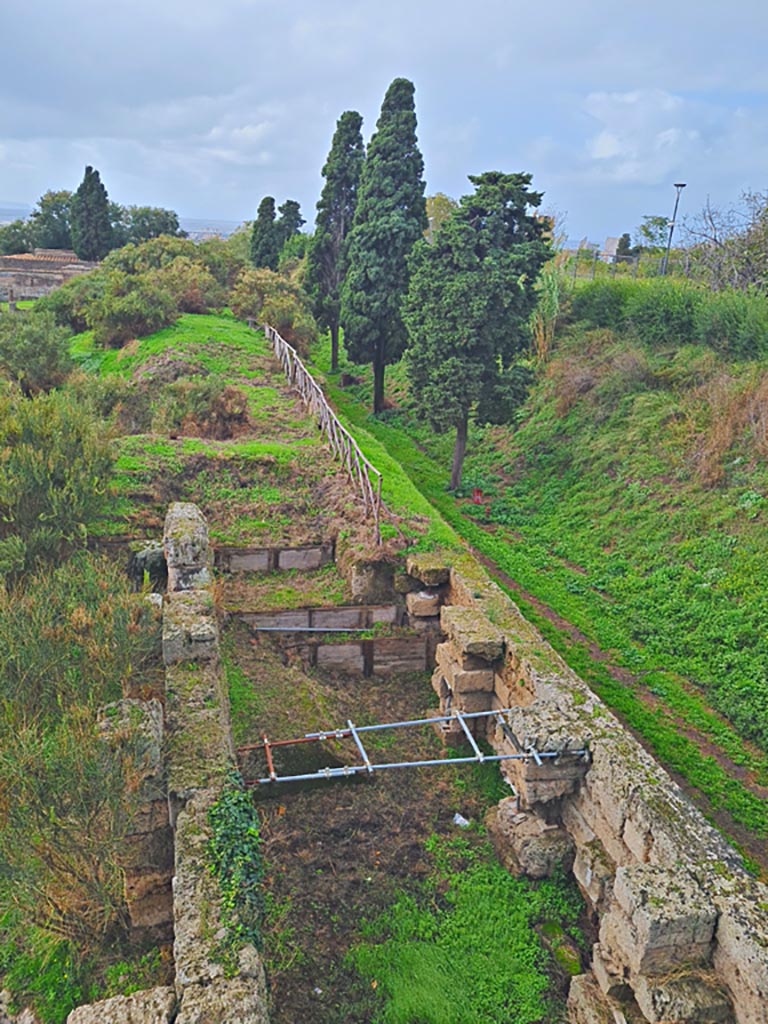 Tower XI, Pompeii. November 2023.
Looking west from upper floor of tower. Photo courtesy of Giuseppe Ciaramella.