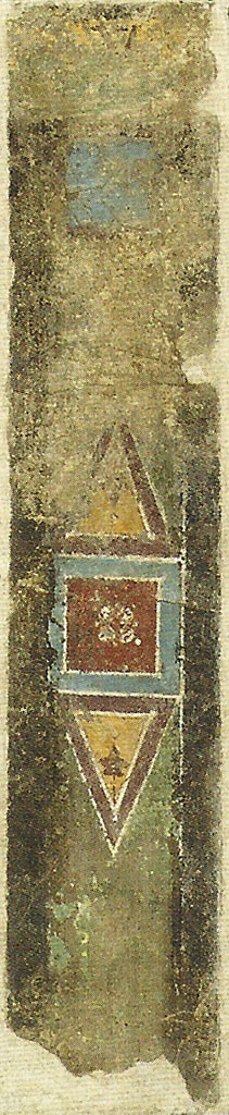 Gragnano. Rustic villa by the Strada Statale 145 Sorrentina.
Fresco panel with a geometric design on a black background.
Stabia Antiquarium inventory number 69165. See Otium Ludens, curated by Guzzo, P, Bonifacio, G, and Sodo, A.M. (2007). Castellammare di Stabia: Nicola Longobardi, p. 175.