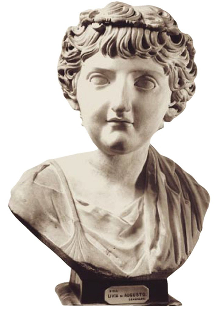 Gragnano, Capella di San Marco. Villa di Anteros ed Heracleo. Villa del Fauno. Bust of a young Livia.
Now in Naples Archaeological Museum. Inventory number 6193.
See Di Massa G., Il Territorio di Gragnano nell’antichità e l’Ager Stabianus, p. 43.