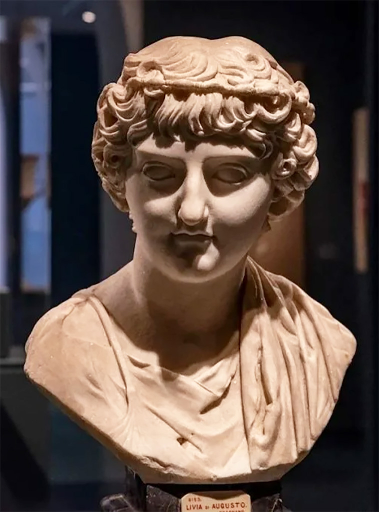 Gragnano, Capella di San Marco. Villa di Anteros ed Heracleo. Villa del Fauno. July 2024.
On display in the Archaeological Museum of Stabia "Libero d'Orsi" at Quisisana.
It is now said to be a portrait bust of a Julio-Claudian princess, attributed to Claudia Ottavia, daughter of Claudius and first wife of Nero, found in the lararium of the small peristyle of the villa of Anteros together with the inscription of Anteros and Heracleus, also exhibited in the museum.
See https://pompeiisites.org/comunicati/il-museo-archeologico-di-stabia-libero-dorsi-amplia-il-suo-percorso-espositivo/
Now in Naples Archaeological Museum. Inventory number 6193.
