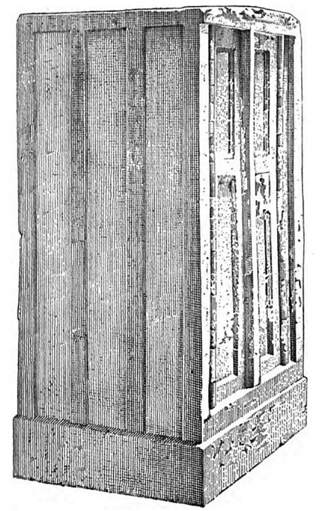 Villa della Pisanella, Boscoreale. Peristyle. Cast of wooden cupboard.
See Pasqui A., La Villa Pompeiana della Pisanella presso Boscoreale, in Monumenti Antichi VII 1897, p. 411-2, fig. 6.
