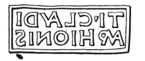 Villa della Pisanella, Boscoreale. Drawing of bronze seal, with the name of Tiberius Claudius Amphionis.
See Notizie degli Scavi di Antichità, 1895, p. 211.