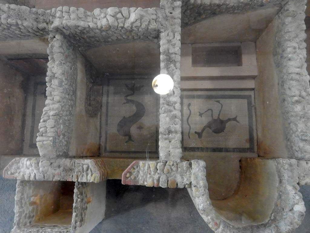 Villa della Pisanella, Boscoreale. May 2018. Apodyterium M, Tepidarium N, Calidarium O with apse and bath. Model in Boscoreale Antiquarium.
Photo courtesy of Buzz Ferebee.