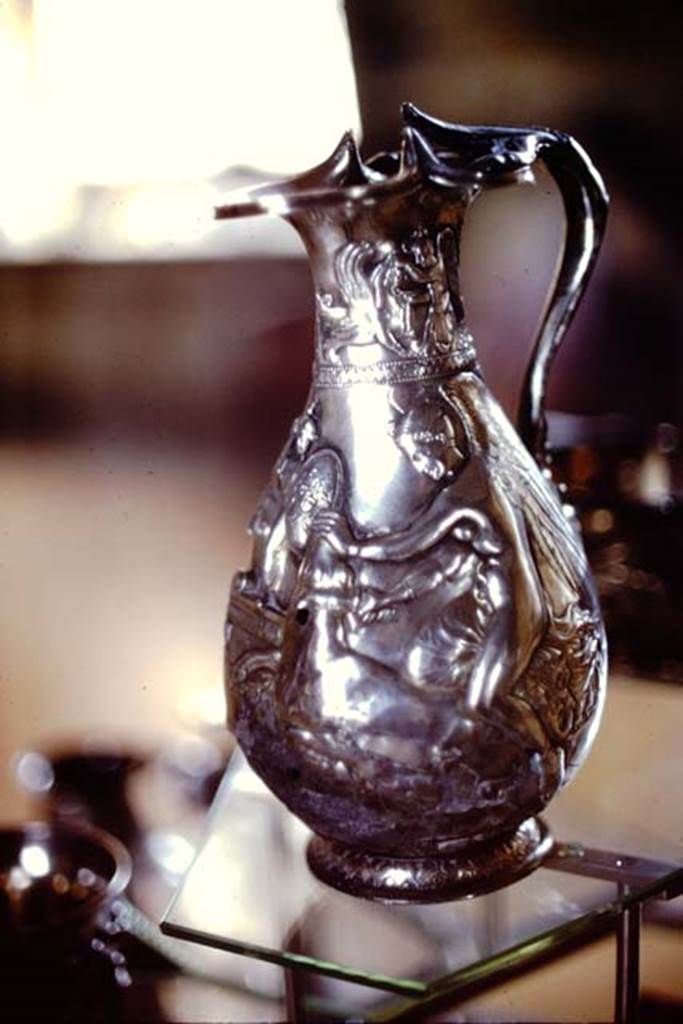 Villa della Pisanella, Boscoreale. 1974. Silver jug, part of silver treasure. Now in the Louvre.
Photo by Stanley A. Jashemski.
Source: The Wilhelmina and Stanley A. Jashemski archive in the University of Maryland Library, Special Collections (See collection page) and made available under the Creative Commons Attribution-Non-Commercial License v.4. See Licence and use details.
J74f0829