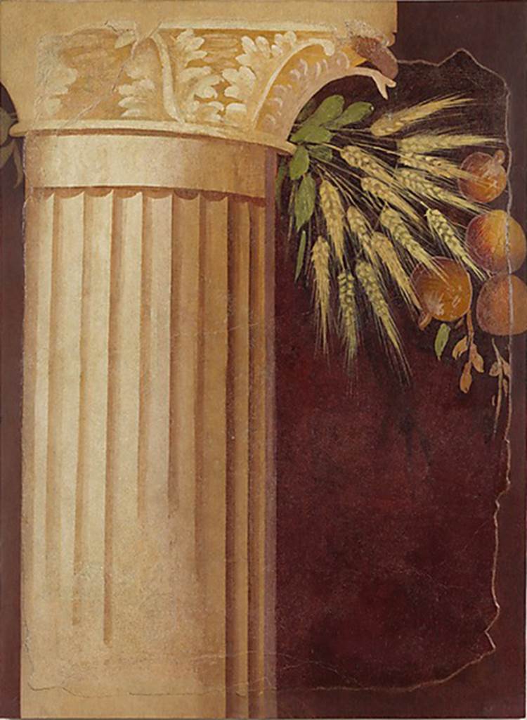 Villa of P Fannius Synistor at Boscoreale. Peristyle E, south wall east end. Wall painting of Corinthian column with leaves, wheat and pomegranates. Photo © The Metropolitan Museum of Art, Rogers Fund 1903. Inventory number 03.14.1. See www.metmuseum.org