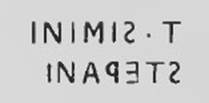 Villa of T. Siminius Stephanus, fondo Masucci-D'Aquino. Found 17th September 1897, in area “M” of the peristyle. Drawing of rectangular bronze seal found in the layer of ash and at a depth of 2 metres. It had the following words in raised lettering 
T SIMINI
STEPANI
The name of Siminius was not common in Campania, and occurs only once in an epigraph puteolana (CIL X 2960). See Notizie degli Scavi di Antichità, 1898, p. 500.
