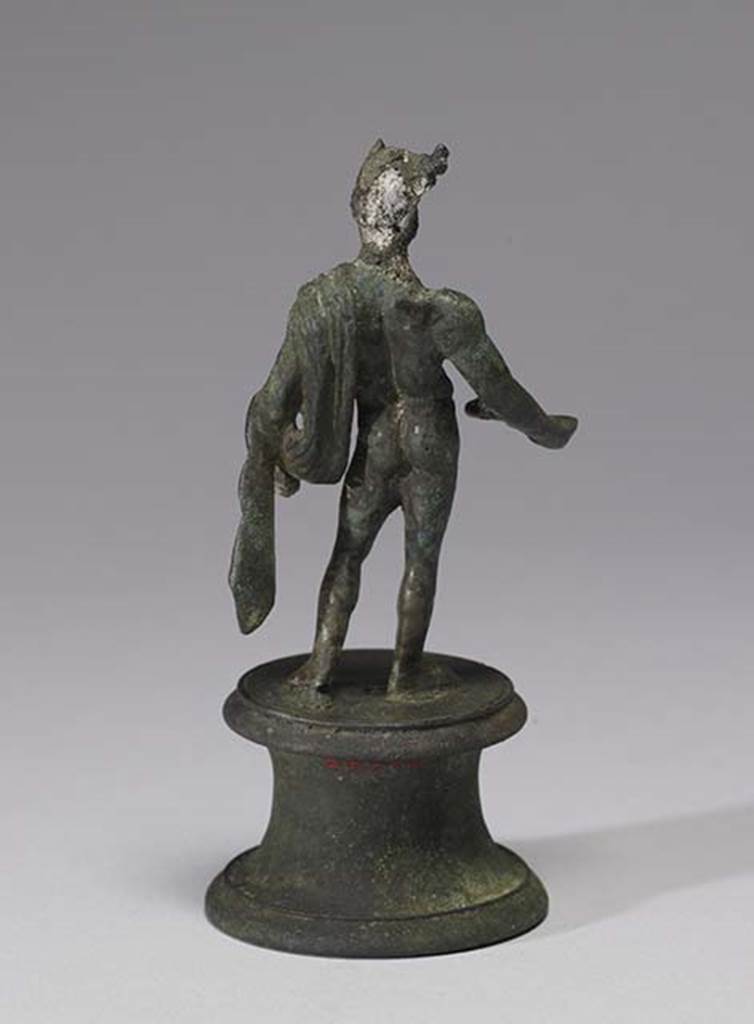 Boscoreale, Villa rustica in fondo D’Acunzo. Room 12, lararium.
Bronze statuette of Mercury, rear view.
Photo courtesy of The Walters Art Museum, Baltimore. Inventory number 54.748.
http://thewalters.org/
Creative Commons Attribution-ShareAlike 3.0 Unported Licence