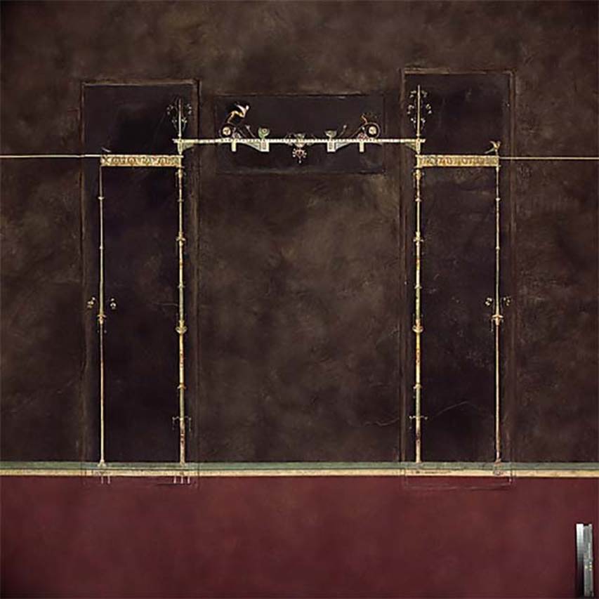 Villa of Agrippa Postumus Boscotrecase. Black room. West wall. Six panels of the wall survive of which 2 are in Naples Museum and 4 are in the Met Museum.
Metropolitan Museum New York. Rogers Fund, 1920. Inventory numbers 20.192.8, 20.192.10, 20.192.5 and 20.192.7.