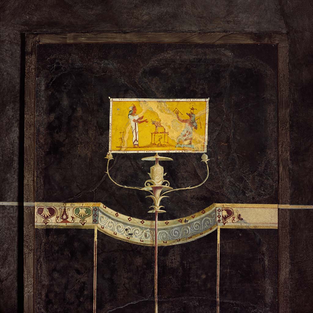 Villa of Agrippa Postumus Boscotrecase. Black room. North wall, west end side panel, detail of Egyptian scene.
© Metropolitan Museum New York. Rogers Fund, 1920. Inventory number 20.192.2.
