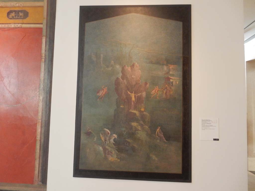 Villa of Agrippa Postumus, Boscotrecase. January 2018. Room 19, wall painting of Perseus and Andromeda set in a landscape.
Photograph taken at Metropolitan Museum New York. Photo courtesy of Buzz Ferebee.