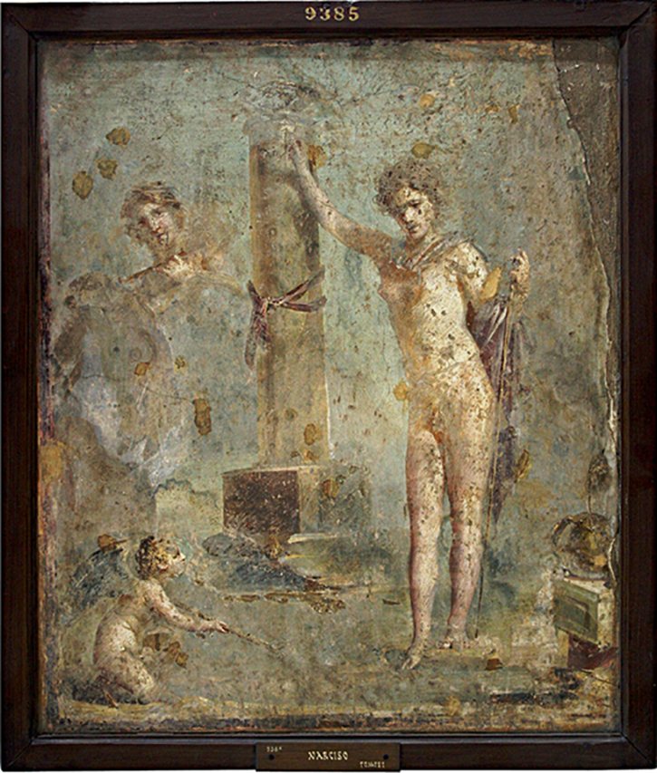 Torre Annunziata, Villa of C. Siculius. Painting of Narcissus and Echo.
Now in Naples Archaeological Museum. Inventory number 9385.
Photo: V. Marasco. Oplontis Project e-book (FIG. 3.12). See https://hdl.handle.net/2027/fulcrum.rx913q67x