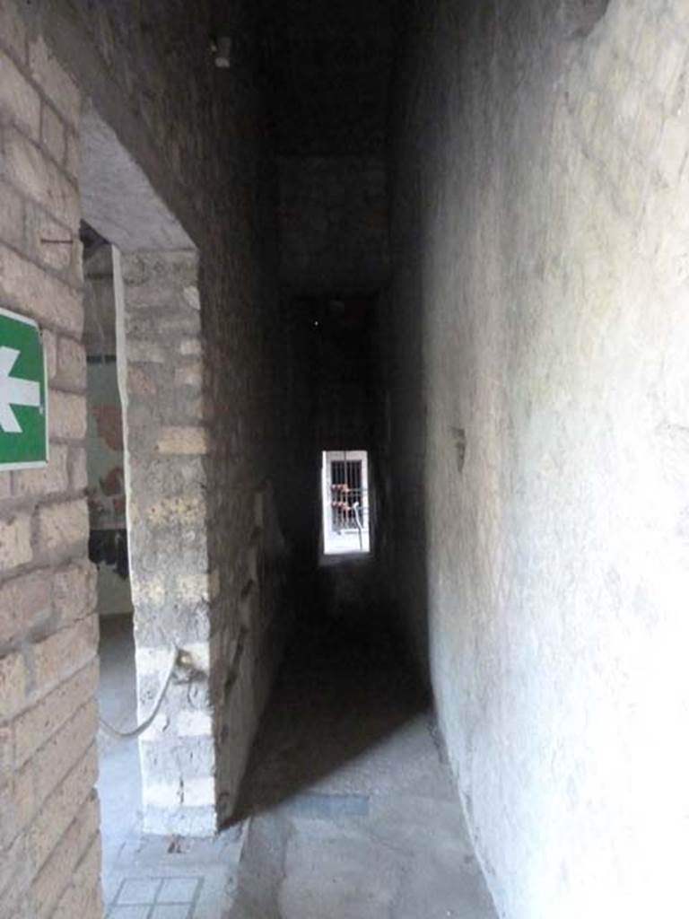 Oplontis, September 2015. Corridor 3 leading south from portico 34 to room 4, past door to room 30.