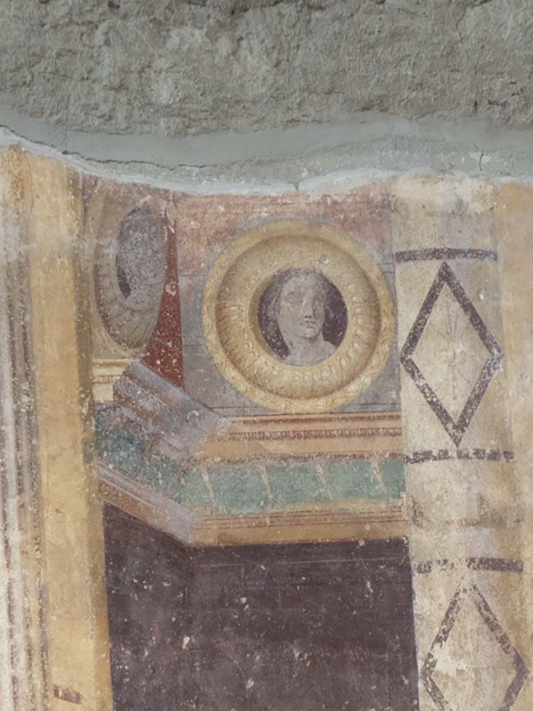 Oplontis Villa of Poppea, September 2017. Room 5, detail from south end of west wall.
Foto Annette Haug, ERC Grant 681269 DÉCOR.