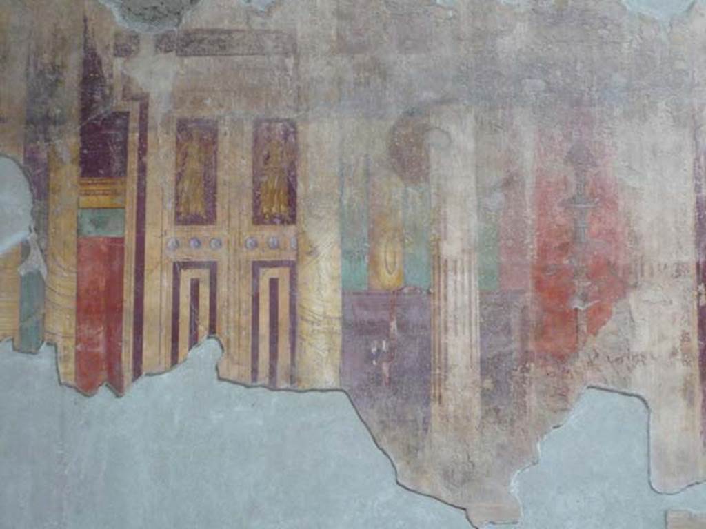 Oplontis, May 2010. Room 5, detail of painted doorway from north end of east wall. Photo courtesy of Buzz Ferebee.