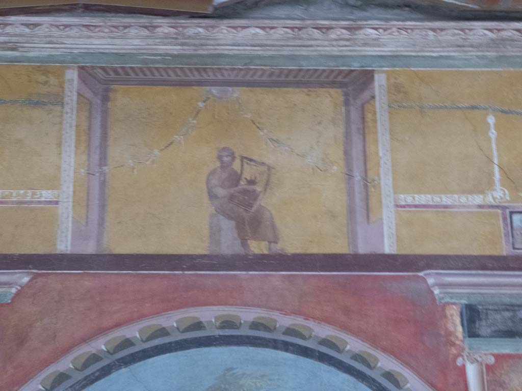 Oplontis Villa of Poppea, September 2017. Room 8, painting of a poet playing the lyre from upper centre of east wall.
Foto Annette Haug, ERC Grant 681269 DÉCOR.