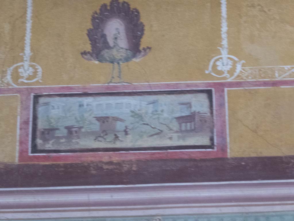 Oplontis Villa of Poppea, September 2017. Room 8, detail from painted upper east wall at north end.
Foto Annette Haug, ERC Grant 681269 DÉCOR.