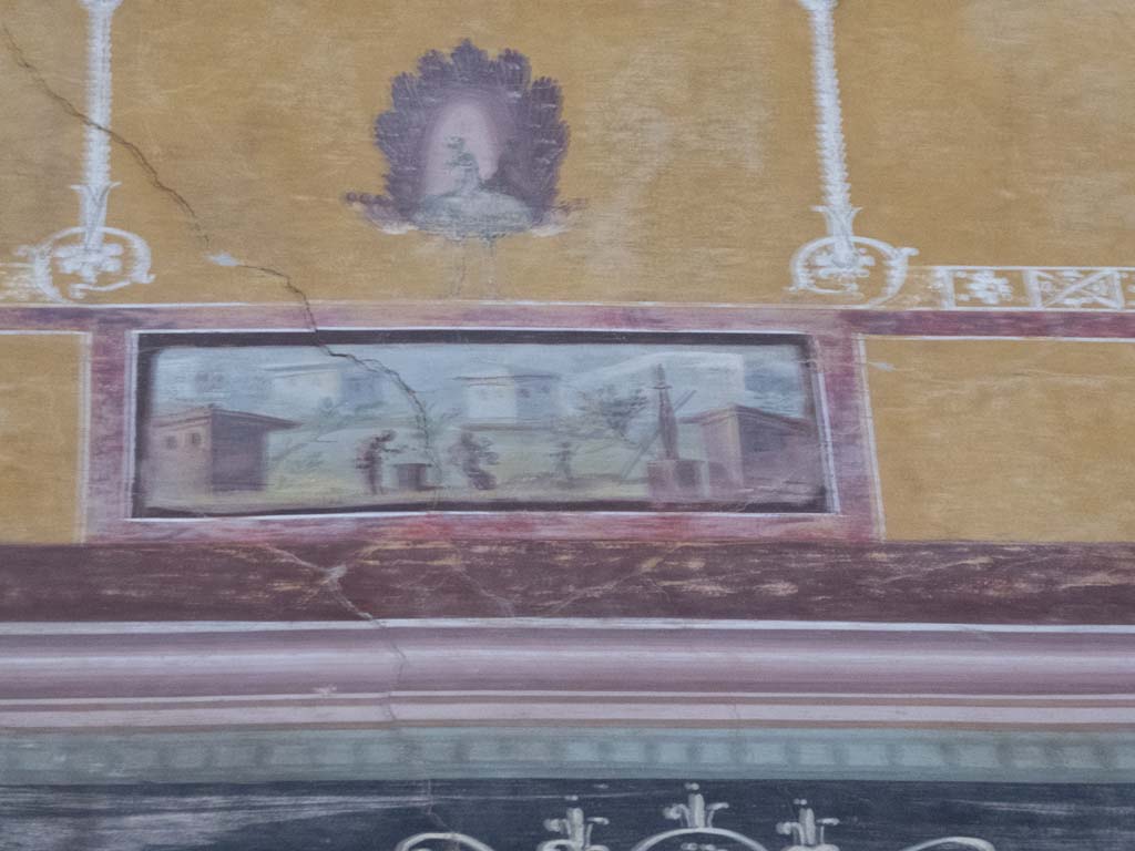 Oplontis Villa of Poppea, September 2017. Room 8, detail from painted upper east wall at south end.
Foto Annette Haug, ERC Grant 681269 DÉCOR.