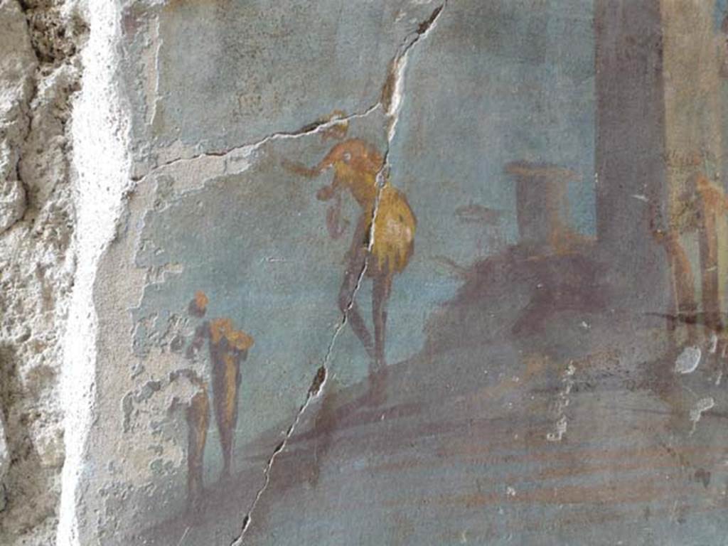 Oplontis, May 2010. Room 11, south exterior wall with details of painted decoration. Photo courtesy of Buzz Ferebee.