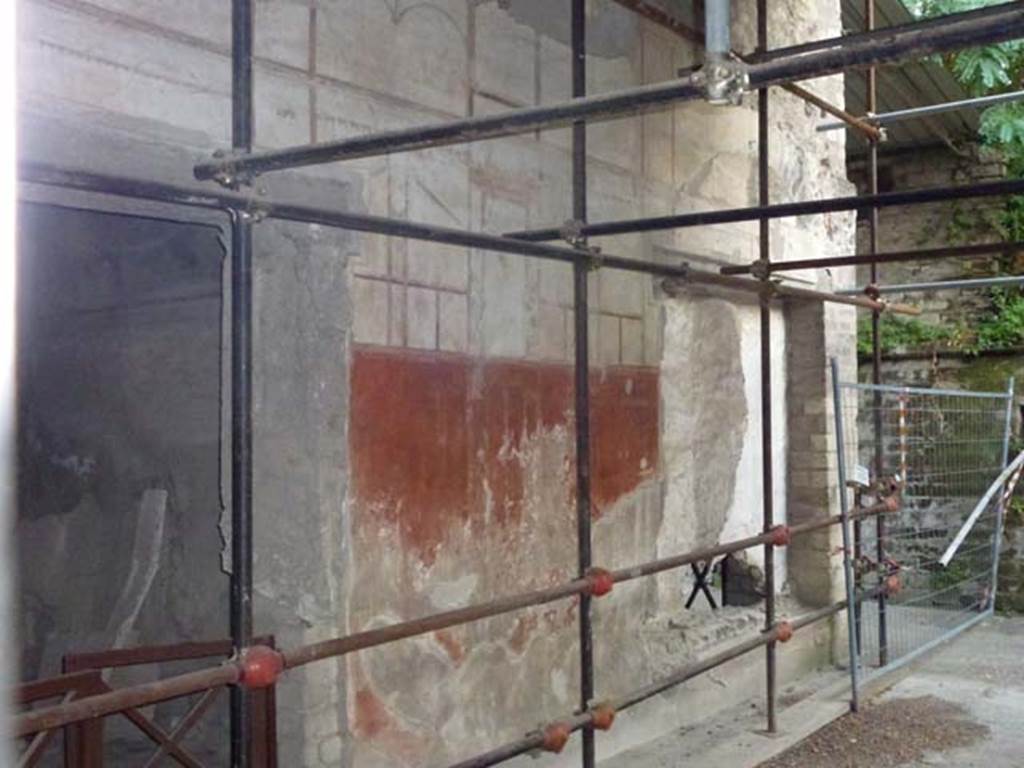 Oplontis, September 2011. Portico 13, looking south-east towards painted exterior wall, and the unexcavated. Photo courtesy of Michael Binns.