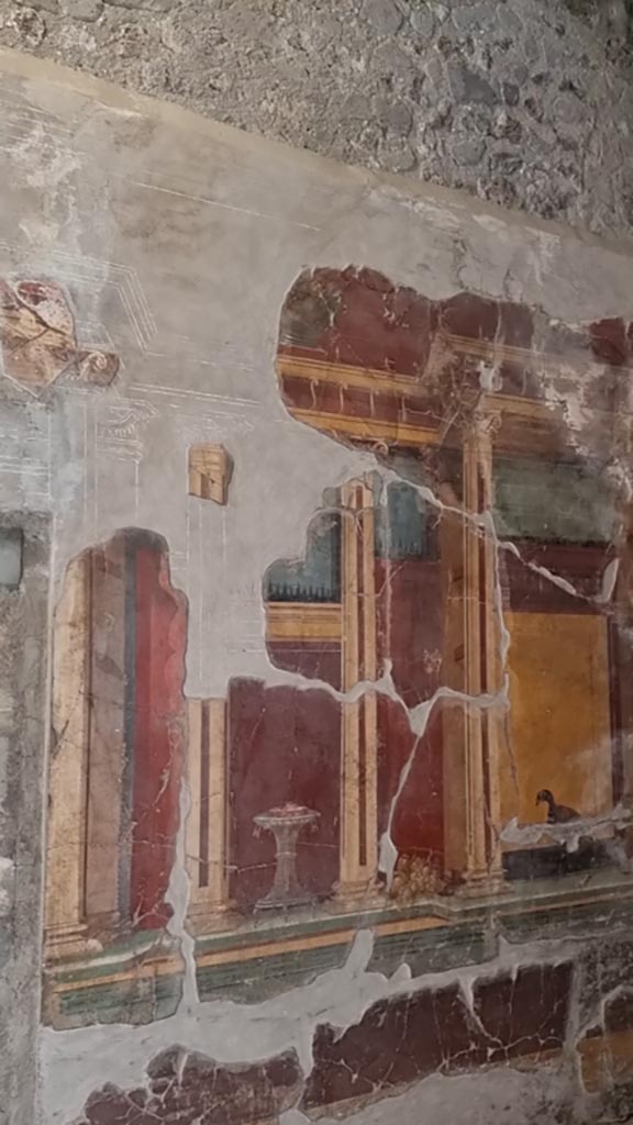 Oplontis Villa of Poppea, January 2023.
Room 23, detail from south wall. Photo courtesy of Miriam Colomer.