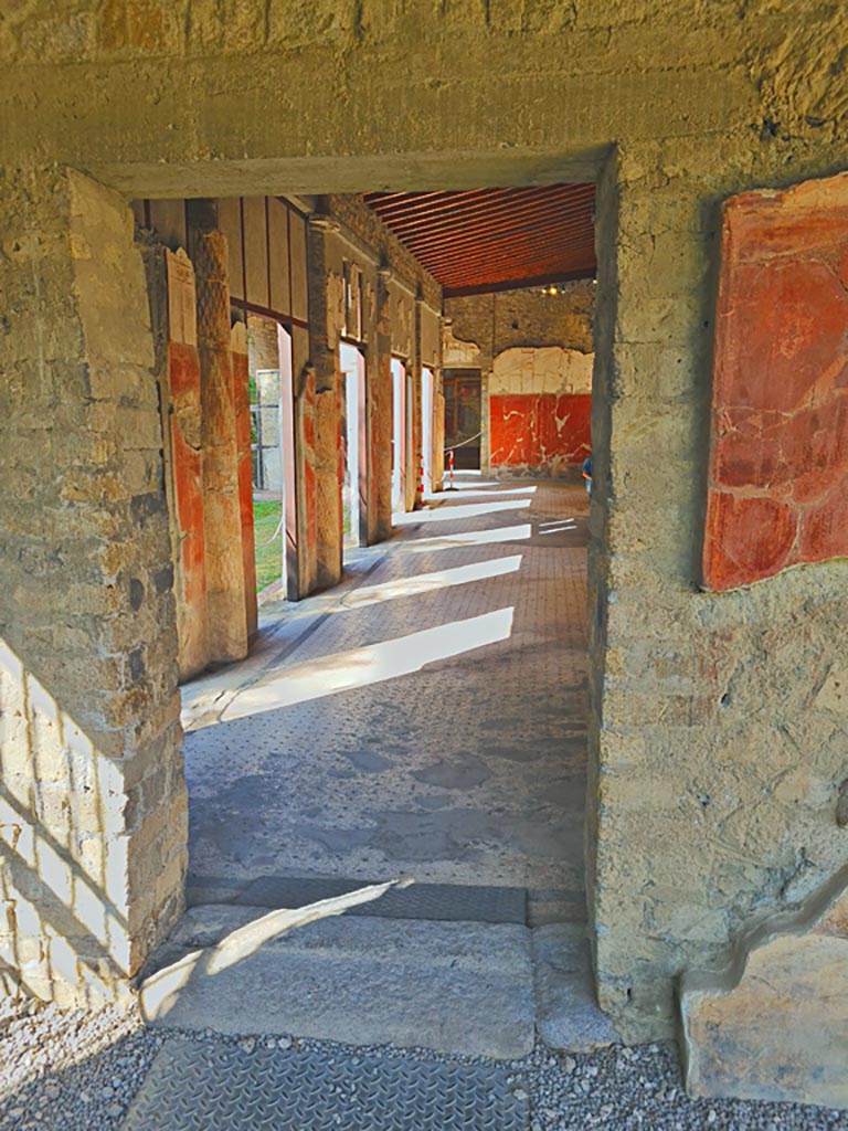 Oplontis Villa of Poppea, October 2023.
Looking west through doorway from Portico 40 into Portico 24. Photo courtesy of Giuseppe Ciaramella.