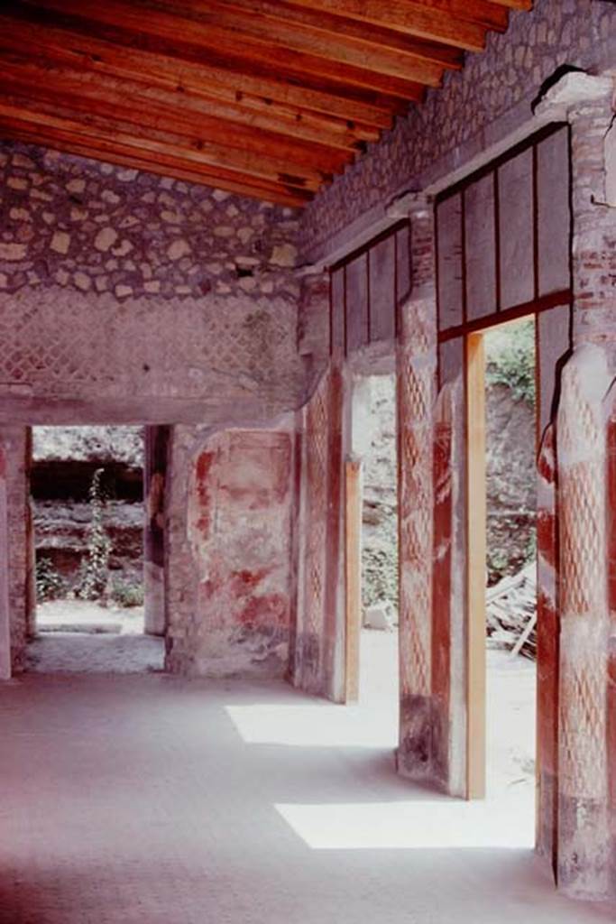 Oplontis, 1974. Room 24, looking east towards portico 40, and unexcavated peristyle 59. Photo by Stanley A. Jashemski.
Source: The Wilhelmina and Stanley A. Jashemski archive in the University of Maryland Library, Special Collections (See collection page) and made available under the Creative Commons Attribution-Non Commercial License v.4. See Licence and use details. J74f0629