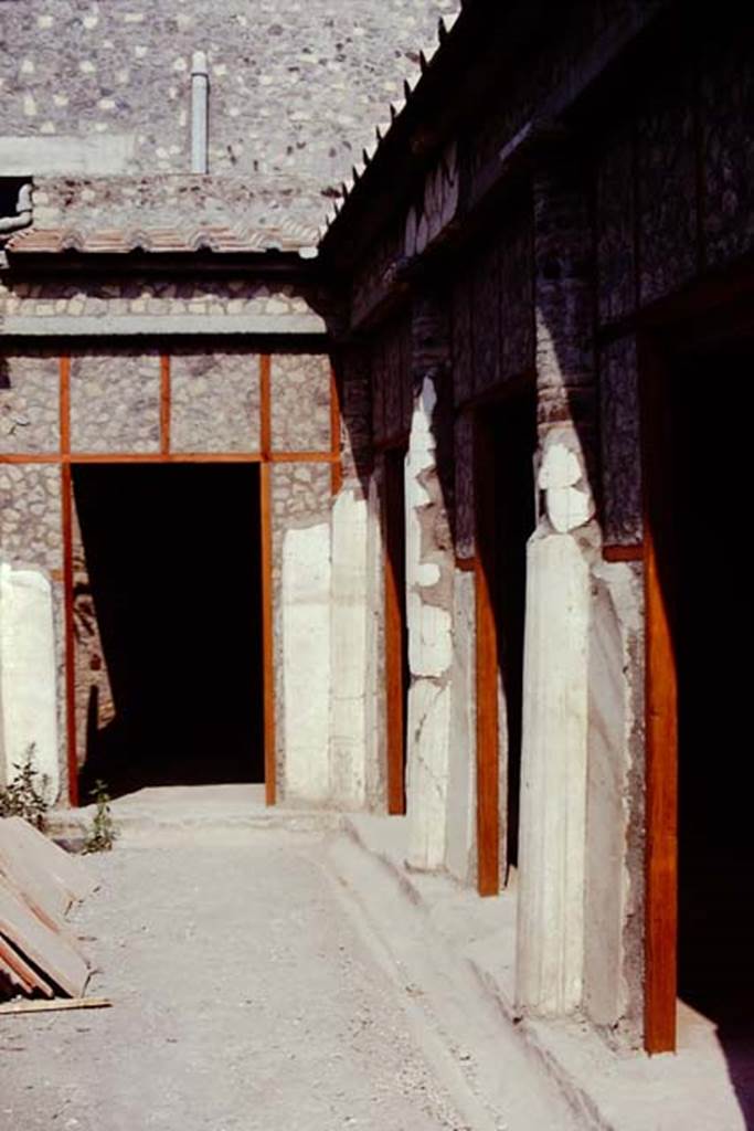 Oplontis, 1974. Room 24/59, looking west along gutter in peristyle. Photo by Stanley A. Jashemski.
Source: The Wilhelmina and Stanley A. Jashemski archive in the University of Maryland Library, Special Collections (See collection page) and made available under the Creative Commons Attribution-Non Commercial License v.4. See Licence and use details. J74f0619