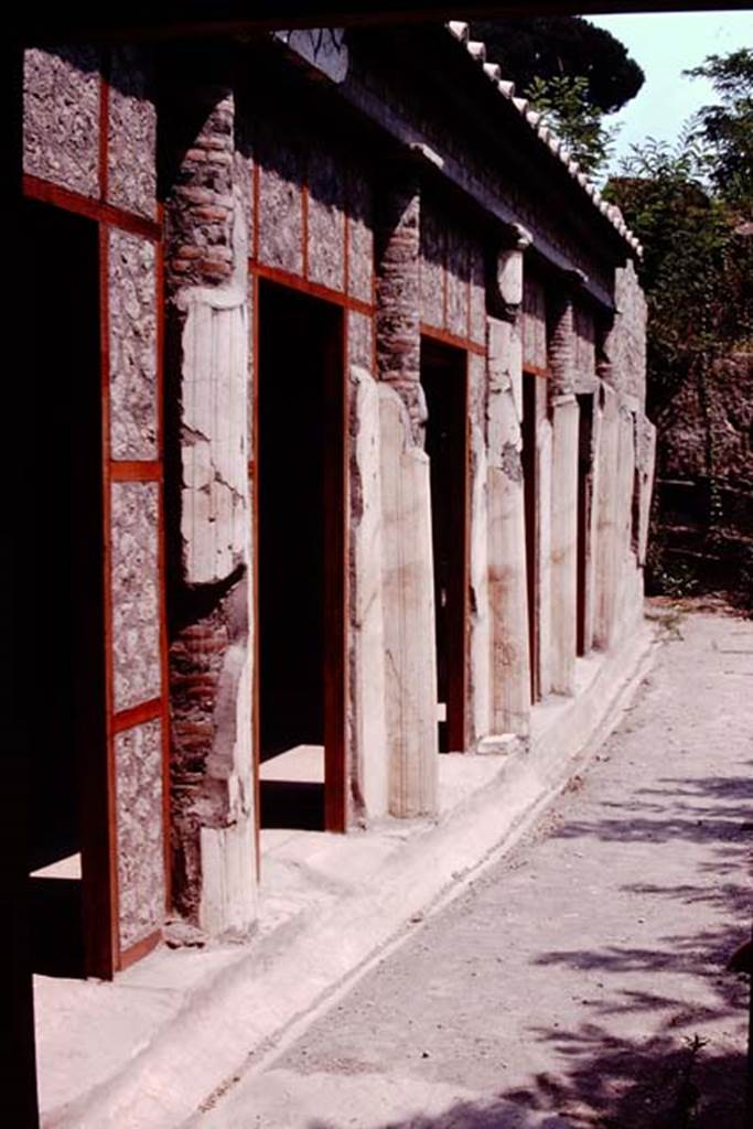 Oplontis, 1974. Room 24/59, looking east along gutter in peristyle. Photo by Stanley A. Jashemski.
Source: The Wilhelmina and Stanley A. Jashemski archive in the University of Maryland Library, Special Collections (See collection page) and made available under the Creative Commons Attribution-Non Commercial License v.4. See Licence and use details. J74f0626