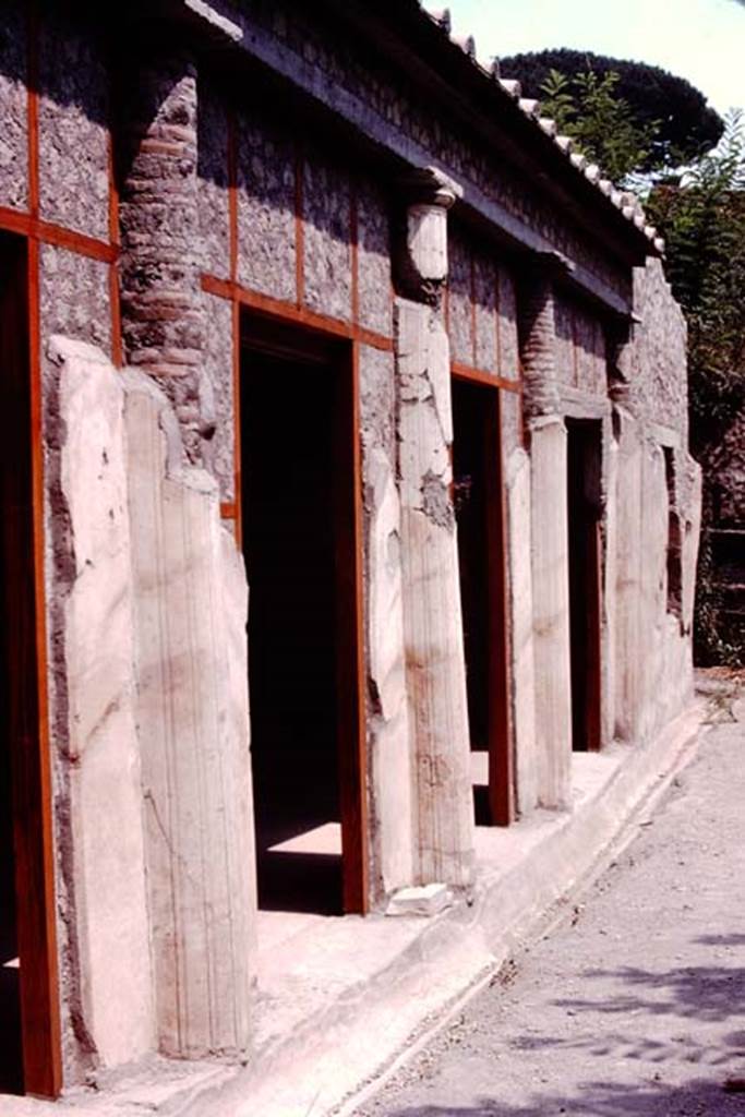 Oplontis, 1974. Room 24/59, half-columns built into the wall of the peristyle.
Photo by Stanley A. Jashemski.
Source: The Wilhelmina and Stanley A. Jashemski archive in the University of Maryland Library, Special Collections (See collection page) and made available under the Creative Commons Attribution-Non Commercial License v.4. See Licence and use details. J74f0625