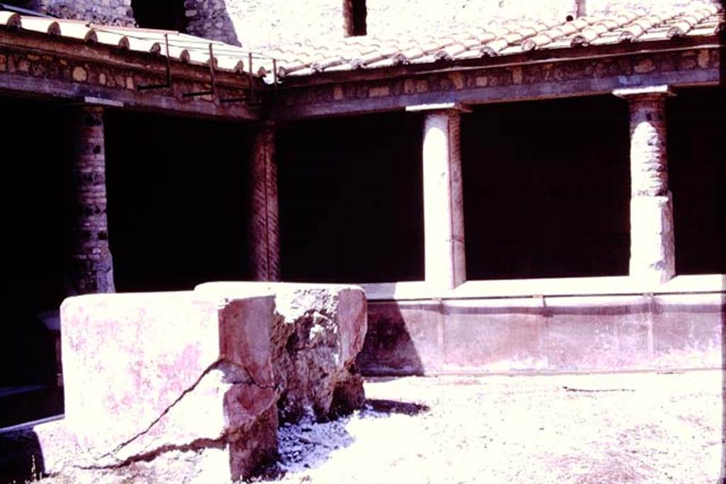 Oplontis, 1977. Room 32, the rustic peristyle, looking north. Photo by Stanley A. Jashemski.
Source: The Wilhelmina and Stanley A. Jashemski archive in the University of Maryland Library, Special Collections (See collection page) and made available under the Creative Commons Attribution-Non Commercial License v.4. See Licence and use details. J77f0360