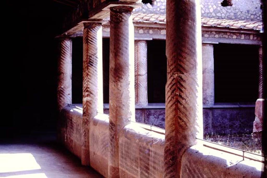 Oplontis, 1977. Room 32, the rustic courtyard. Looking south along east side. Photo by Stanley A. Jashemski.
Source: The Wilhelmina and Stanley A. Jashemski archive in the University of Maryland Library, Special Collections (See collection page) and made available under the Creative Commons Attribution-Non Commercial License v.4. See Licence and use details. J77f0202