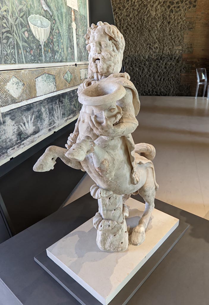 Oplontis Villa of Poppea, April 2022.
Statuette of Centaur holding a club and a crater. Photo courtesy of Giuseppe Ciaramella.