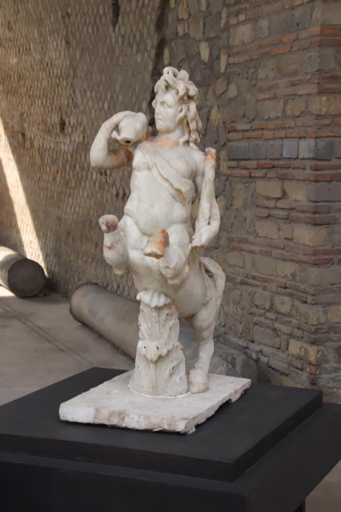 Villa of Poppaea, Oplontis, October 2023.
One of a group of four centaurs, a female holding a fawn, on display in Room 21.
Photo courtesy of Klaus Heese.