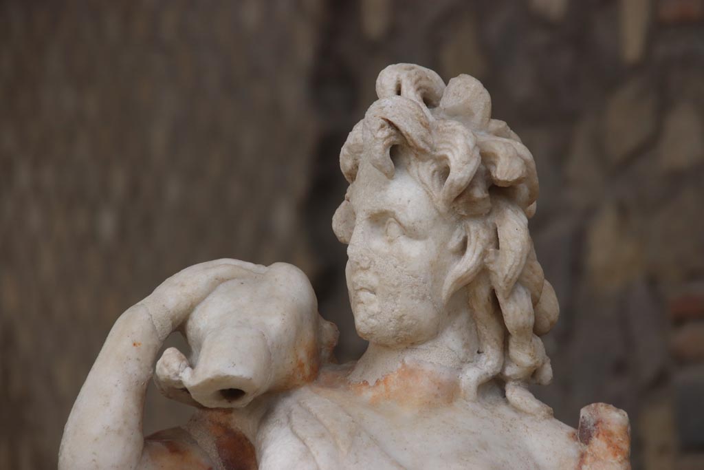 Villa of Poppaea, Oplontis, October 2023.
Detail of one of a group of four centaurs, a female holding a fawn, on display in Room 21. Photo courtesy of Klaus Heese.