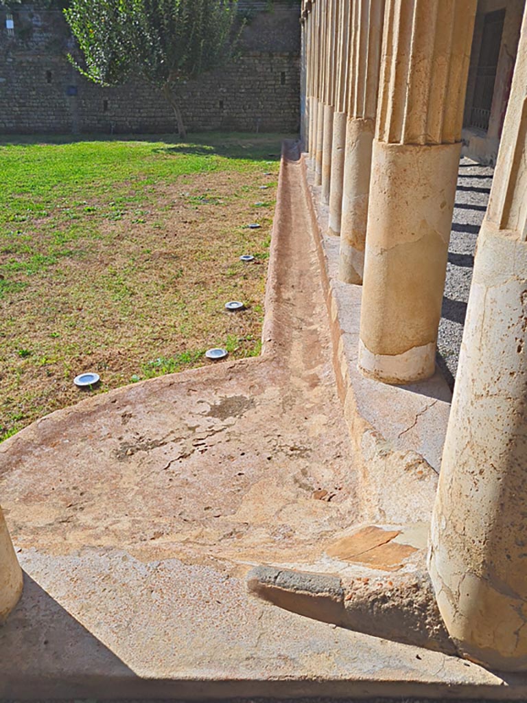 Oplontis Villa of Poppea, October 2023.
Portico 40, looking south along gutter near west portico. Photo courtesy of Giuseppe Ciaramella.