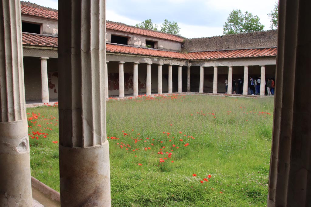 Oplontis Villa of Poppea, May 2024.
Portico 40, looking towards north wall and north-east corner across peristyle 59. Photo courtesy of Klaus Heese.