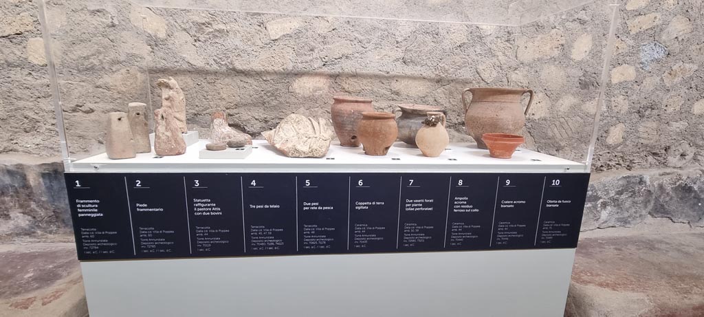 Oplontis Villa of Poppea, January 2023. Corridor 46, with display cases of finds. Photo courtesy of Miriam Colomer.