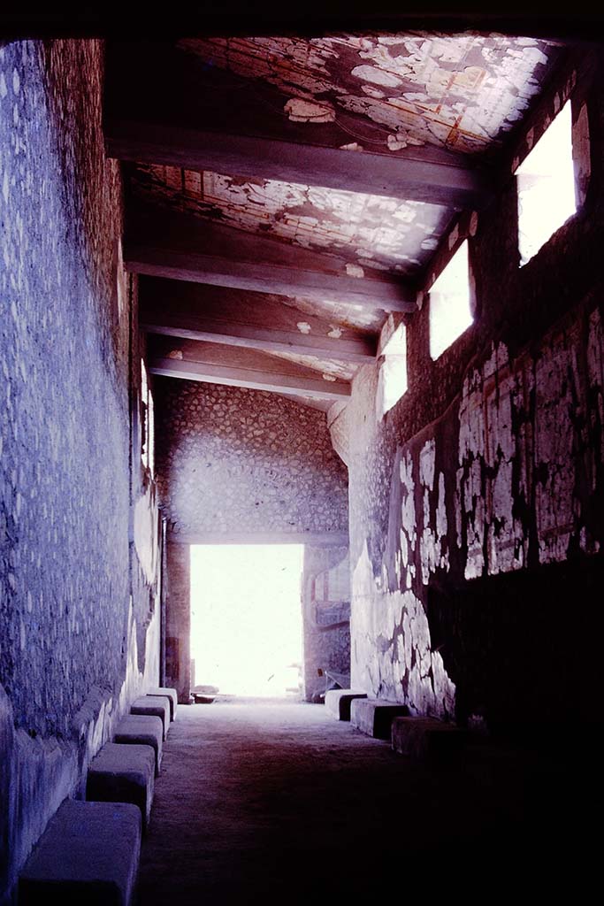 Oplontis Villa of Poppea, 1977.
Room 46, corridor with benches, looking east towards doorway to portico 60. Photo by Stanley A. Jashemski.
Source: The Wilhelmina and Stanley A. Jashemski archive in the University of Maryland Library, Special Collections (See collection page) and made available under the Creative Commons Attribution-Non-Commercial License v.4. See Licence and use details.
J77f0201