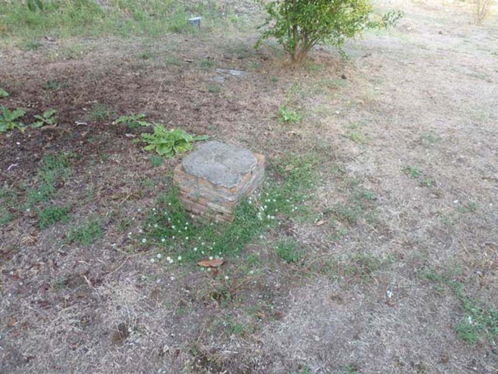 Oplontis Villa of Poppea, September 2015. 
Masonry statue base from east side of diagonal path, leading north-west across north garden 56.
