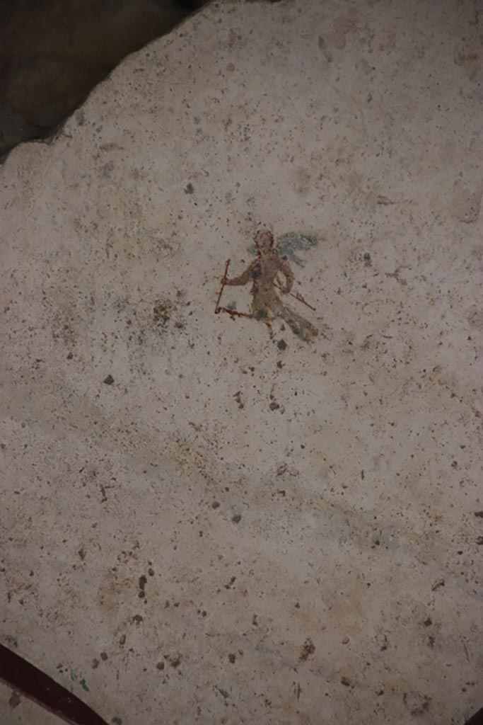 Oplontis Villa of Poppea, May 2024.
Area 60, detail of painted figure from upper west wall in south-west corner of portico.
Photo courtesy of Klaus Heese.