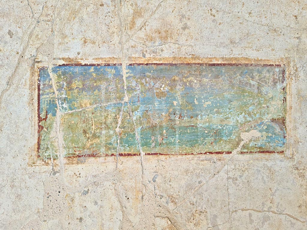 Oplontis Villa of Poppea, October 2023.
Area 60, west wall of portico, painted panel from wall between doorways to rooms 72 and 74. Photo courtesy of Giuseppe Ciaramella.