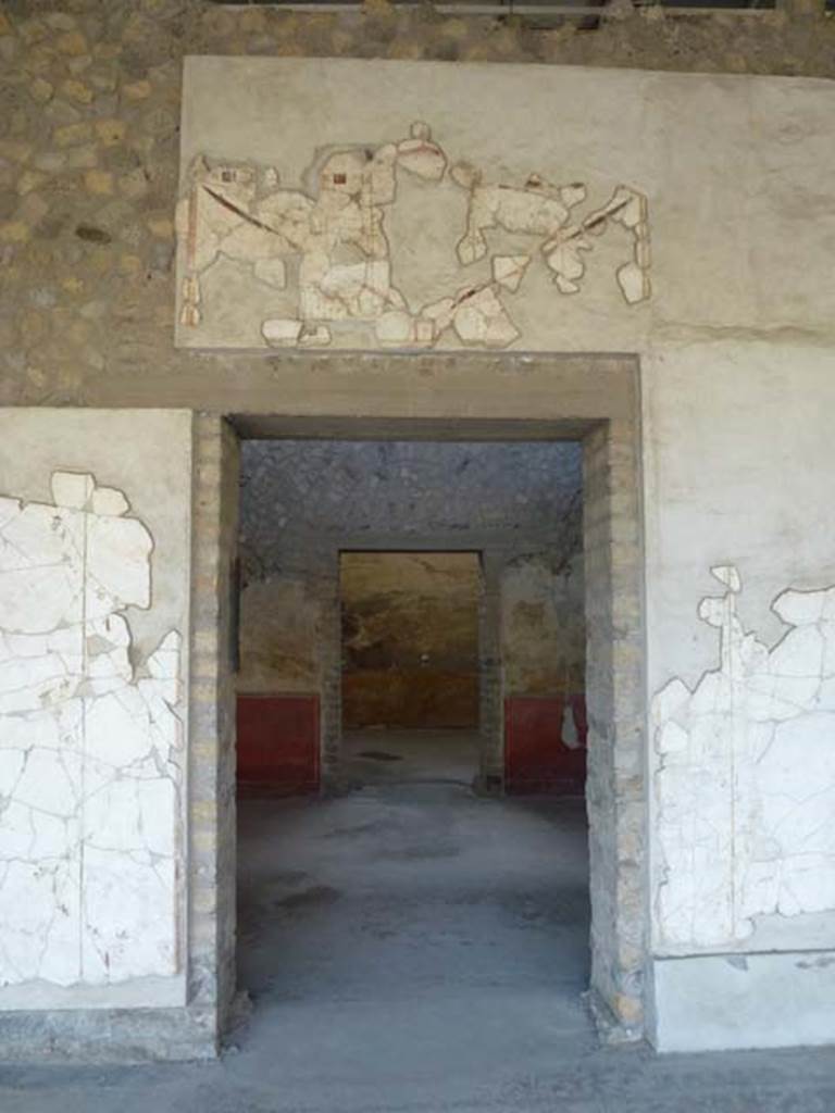 Oplontis, September 2011. Area 60, west portico wall with doorway to room 90.
Looking west. Photo courtesy of Michael Binns.
