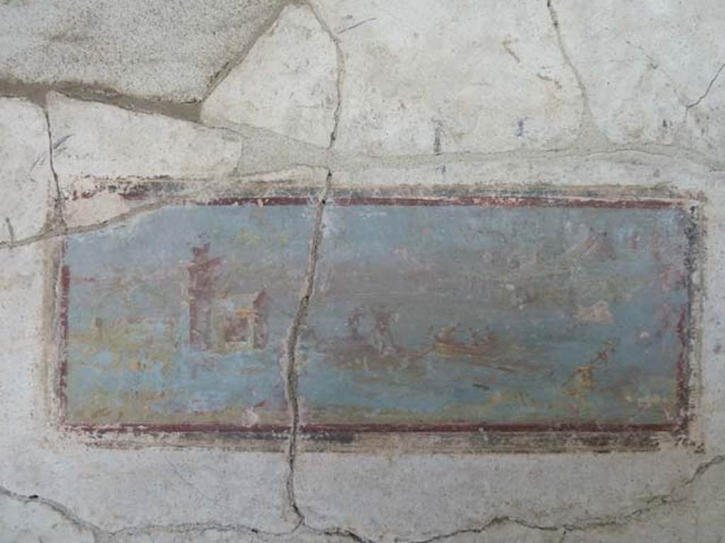 Oplontis, September 2015. Portico 60, west wall, painted decoration immediately
south of doorway to room 94.